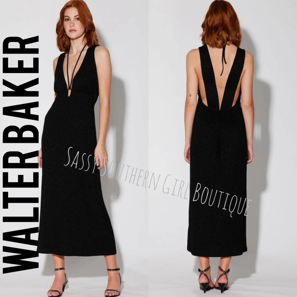 🆕⭐Walter Baker Ribbed Plunge Neck Midi Dress